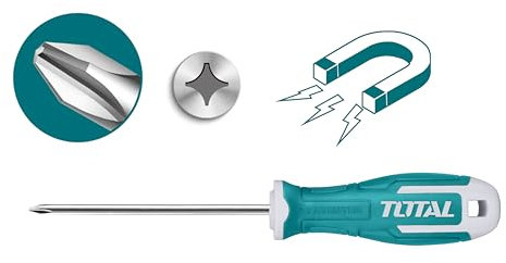 TOTAL - Destornillador con Punta Phillips 5mm - PH1 x 100mm - Mango Ergonómico Bimaterial - Acero