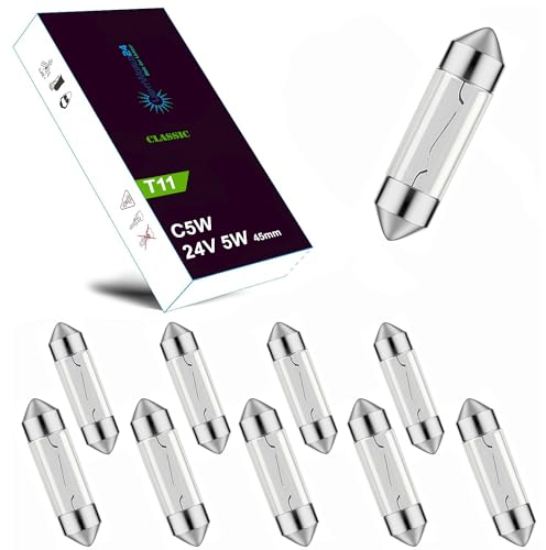 LIGHTWORLD24 – 10x Bombillas C5W 24V 5W SV8.5 45mm | Luz blanca de matrícula, interior y repuesto | Compatible camión, autobús y vehículo industrial