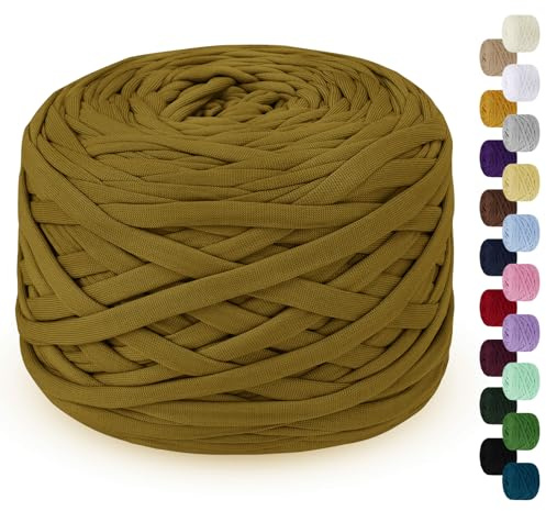 LEREATI Crochet Yarn 285g 100m Tshirt Yarn Polyester Yarn for Crochet Bag, Cotton Knitting for Bag, Basket, DIY, Carpet, Blanket (Light Coffee)