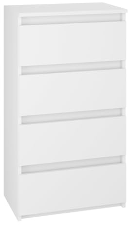 SoDREAMER Kommode 4 Schubladen | Farbe: weiß | 50x97x40 cm | Schrank für Kleidung, Dokumente, kleine Gegenstände | Ideal für Schlafzimmer, Wohnzimmer, Kinderzimmer und Büro