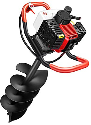 Trapano a trivella a gas con 4 punte da 10,2 cm e 12,7 cm e 15,2 cm e 20,3 cm per pali di recinzione, terreno da giardino e alberi, scavatrice per fori a benzina 199CC per perforazione efficiente del