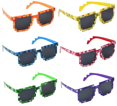 6er Witzige Pixel Sonnenbrillen - Thug Life Sonnenbrille für Erwachsene und Kinder - Mosaikgläser Brille für Lustige Partybrille - Pixel Geburtstag Mitgebsel für Reisen,Themenpartys,Konzerte,Partys