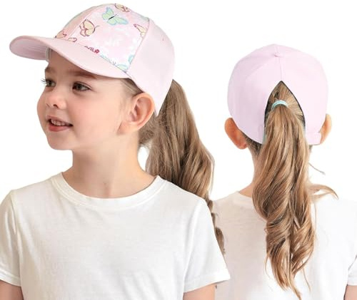 HERUAI Casquette de Baseball pour Enfant avec Queue de Cheval - pour Fille et garçon - Visière de Golf - Protection UV - Casquette d'été Junior - Casquette de Tennis - Visière UPF 50+