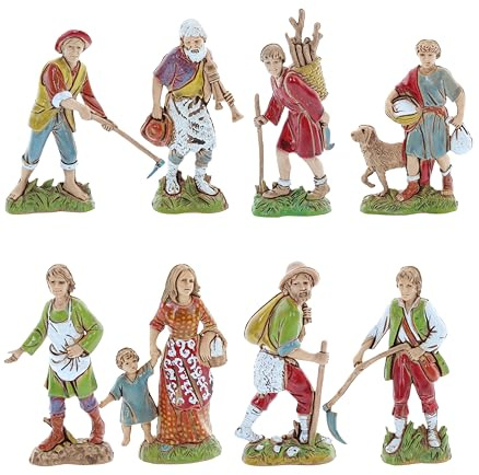 Moranduzzo Set de 8 Bergers pour Crèche de 10 cm Échelle 1:20 – Figurines en Résine PVC Incassables, Style ‘700, Peintes à la Main, Sculpteur M. Landi