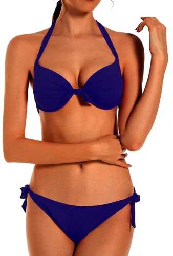EONAR Bikiniset för kvinnor, badmode, nackstöd, push-up, bikinitopp, justerbar sidobindning, tvådelad dambaddräkt, tvådelad baddräkt, Db, XXL