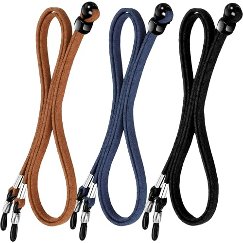 3 Pcs Glasses Straps Unisex - Universal Adjustable Leather Eyeglass Chain Lanyard Non-Slip Spectacle Neck Cord Holder Glasses String for Men and Women