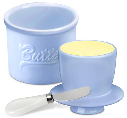 BORDEAG Beurrier en porcelaine - Beurrier français - Avec couvercle - Refroidi à l'eau - Avec couteau pour beurre mou - Pour beurre frais et tartinable