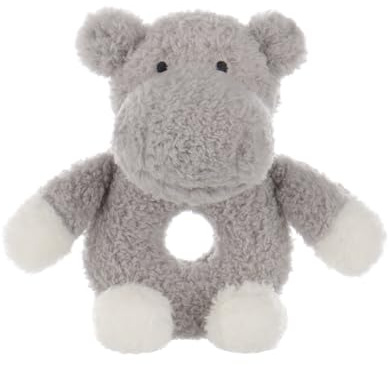 Apricot Lamb Hippo Soft Baby Rattle Plushies for Boys and Girls, Plush Stuffed Animal Rattle Toy Lovey for The Newborn, 0-3 Months, 0-6 Months and Above (Grey)