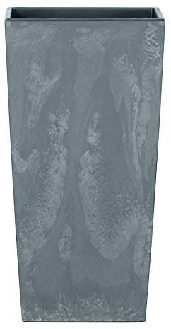 Maceta de 22 x 22 x 42 cm | Maceta de diseño moderno con contenedor interior para ahorrar tierra, macetas de plástico para elegantes arreglos de plantas, gris