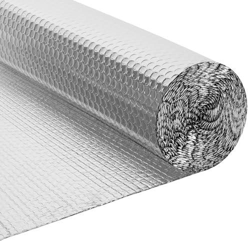 BLOSTM Foil Insulation Roll 1m x 10m - Radiator Reflector Panels for Floor, Ceiling, Roof, Wall Insulation - Aluminium Bubble Radiator Reflective Foil Roll - Heat & Vapour Barrier Saves Energy