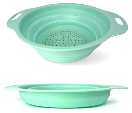 Lizzy Pastel Collapsible Colander | Drain Basket Silicone Strainer Collapsing Food Sieve Foldable Draining Bowl for Pasta Vegetable Fruit Washer Folding Kitchen (Mint)