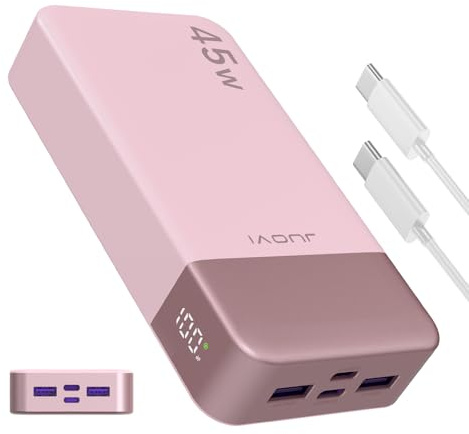 Banco de energía JUOVI Carga rápida, 20000mAh 45W Cargador portátil, Samsung Super Carga rápida con Pantalla LED Cargador de teléfono portátil, USB C Power Bank para MacBook, para iPhone 15 14 13 Pro