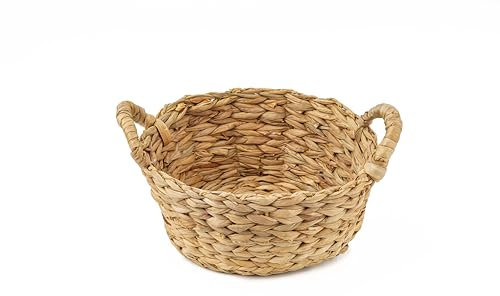 ECHTWERK Cestino portaoggetti in giacinto d'acqua, rotondo, 30 x 24 x 16 cm, colori naturali, cestino in vimini con manici per bagno, ufficio e soggiorno