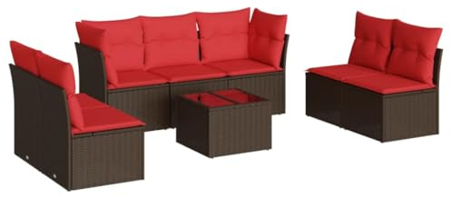 vidaXL Garten Sofa Garnitur 8-TLG., Gartenmöbel Set mit Kissen, Sitzgruppe für Garten Terrasse, Modular Gartensofa Lounge, Tisch mit Glasplatte, Braun Poly Rattan