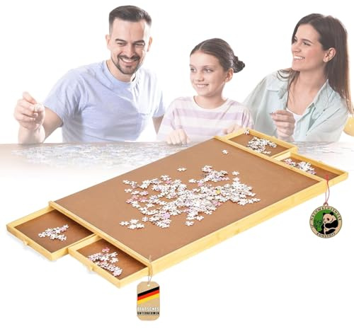 Floordirekt Yukon Table puzzle portable avec tiroirs, 76 x 57 cm, pour puzzle jusqu'à 1000 pièces, en bambou et MDF