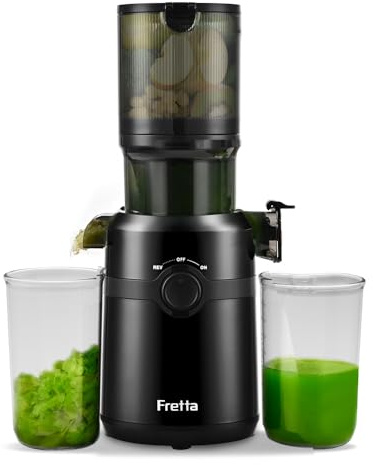Fretta Cold Press Juicer Machines, Self-Feeding juicer with 108mm&1.0L Feeding Chute for Whole Fruits and Vegetables, Automatic 200W Masticating Juicer, High Yield Juice Extractor, Velvet black