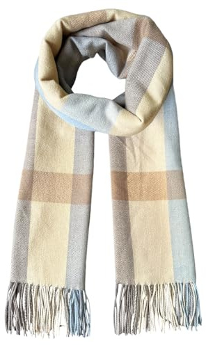 Bseical Damen Schal, 65 x 200 cm, Tartan Schultertuch Plaid Deckenschal Modeschal Winterschal Weich Wraps Groß Karo Fransen Schals Warm für Herbst Winter (A-Beige)