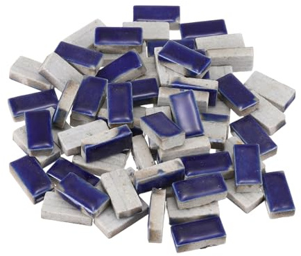 sourcing map Azulejos de mosaico de cerámica de 200 g para manualidades, azulejos rectangulares de cerámica azul oscuro para kits de mosaico, tapete de piedra escalonada de jardín