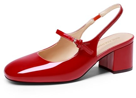 DREAM PAIRS Escarpins Femme à Bout Carré Slingback Mary Jane Mode Talon Bas Confortable, Chaussures Habillées Élégantes pour Bureau, Travail et Usage Quotidien,Size 37,Rouge,SDPU26005W