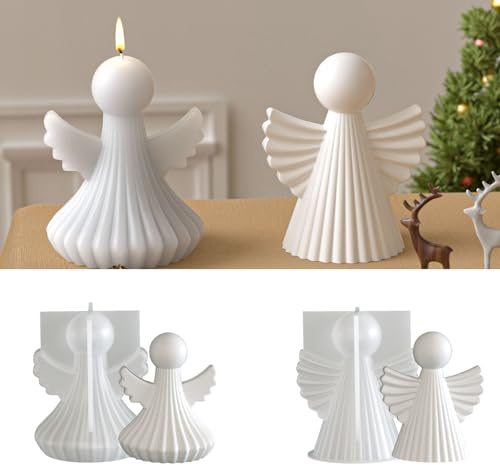 Moldes de silicona para fundir velas navideñas, 2 piezas 3D ángel silicona molde Navidad molde de fundición ángel molde de yeso para fundir moldes de silicona Navidad vela molde para yeso velas (F)
