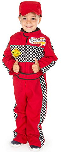 Tuta da Corsa da Pilota di F1 per Bambini e Neonati, 3-5 Anni, con Berretto Rosso - Travestimento in 2 Pezzi, Unisex, Dress Up e Gioco di Ruolo by Pretend to Bee