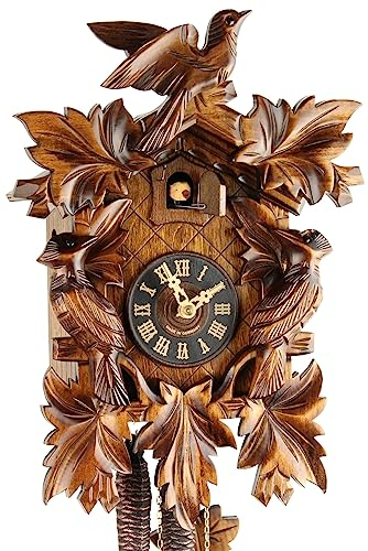 Eble Kuckucksuhr Original Schwarzwälder Kuckuckuhr Echtholz mechanisches 1-Tag Laufwerk NEU VDs Zertifikat Dreivogel 35cm- 32-06-12-10