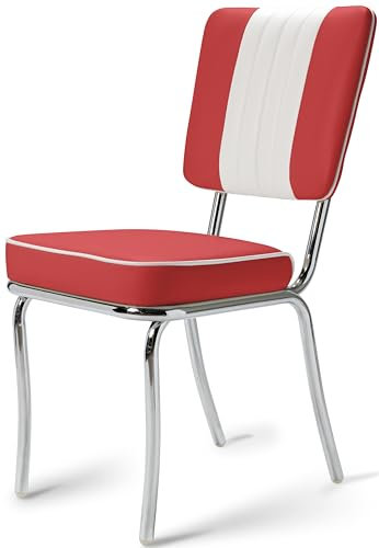 Bel Air 2er Set Esszimmerstühle mit Armlehnen Freischwinger Retro-Stil Stahllegierung Kunstleder bis 120 kg für Büro Zuhause Küche (Red/White)