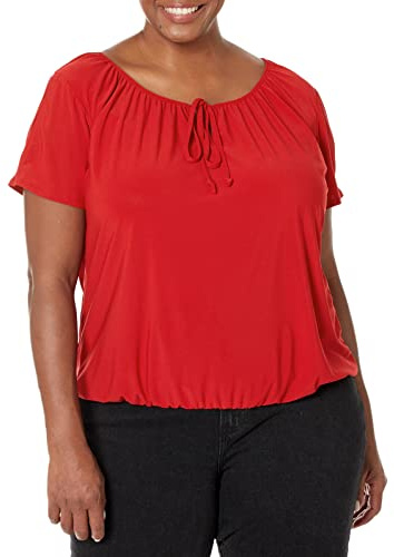 Star Vixen Dam Kort/Slit Ärm Nyckelhål Slips Bonde Topp Bubble Hem Blus