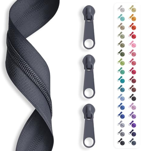 5 m zip endless, spiral 5 mm + 10 sliders/zip 27 colours, sold by the metre. grey