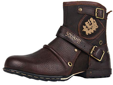 OSSTONE Chukka Stivali Cowboy Biker Boots Maschio Mens motociclo Botas cerniera su in Pelle Vitello Western retrò stile Uomo Caviglia Stivaletti Boots OS-5008-1-N，marrone，US10