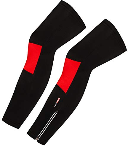 Cycearth Herren-Beinwärmer, Thermo-Fleece, warm, winddicht, für Mountainbikes, Rennrad,Schwarz+Rot,XXL