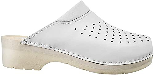 ESTRO Zoccoli in Legno Donna in Pelle Ciabatte Sanitarie Donna CDL02 (40, Bianco 2)