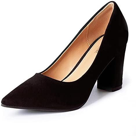 Heel The World Black Pumps for Women High Chunky Block Closed Toe Heels,Slip On Pointed Toe Work Dress Office Wedding Party Pumps Shoes,Size 8