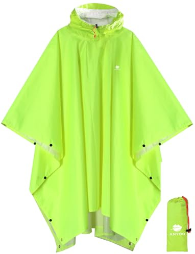 ANYOO Waterproof Rain Poncho Lightweight Reusable Adult Unisex Multi-use | Ripstop, Ventilated, Packable, Hooded | Ground Sheet/Emergency Shelter | for Hiking Camping Fishing Outdoor Activities