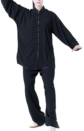 HFCY Traditionelles Tai Chi Kung-Fu Uniform Kampfsport Praxis Kostüm für Männer Frauen Anzüge für Meditation und Qigong, Schwarz - XL