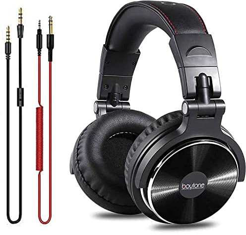 Boytone BT-10BK Wired Over Ear Headphones Studio Monitor & Mixing DJ Stereo Headsets with 50mm Drivers and 1/4 to 3.5mm Audio Jack for Audio Mixer Computer, Phone, Guitar, Laptop, Amplifire