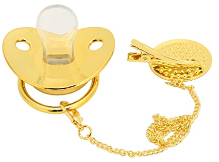 Babynapp Böjd Design 26 Bokstäver Säkra Material Hälsosam Bling Babynapp med Clips för 6 Till 18 Månader Baby Golden Color(M)