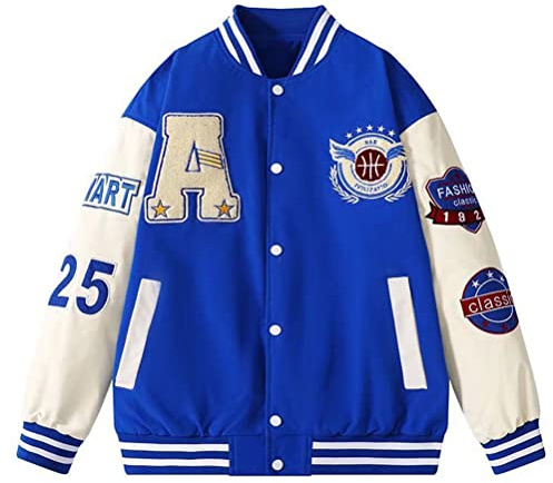 Yesgirl Veste de Baseball College Jacket Femme Homme Blouson Couple Unisexe Veste Vintage Mode Sport Jacket Varsity Vestes Manteau Automne E Bleu Foncé M