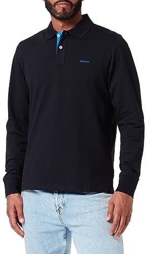 GANT REG Contrast Pique LS Rugger, Camisa de Polo Hombre, Black, Standard