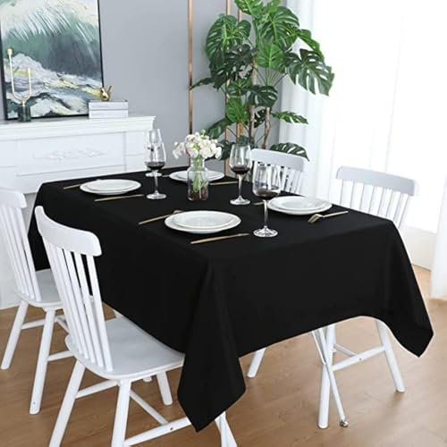 LivinEase Rectangular Tablecloth 140x200cm – 250 GSM Cotton Blend Black Table cloths for 4 to 6 Seater Table - Linen TableCloth Ideal for Christmas, Parties, Halloween and Every Occasions