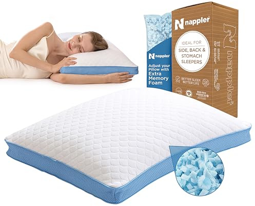 Nappler Side and Back Sleeper Pillow for Neck and Shoulder Pain Relief - Shredded Memory Foam Bed Pillow for Sleeping - 100% Adjustable Fill - Queen Size - Modal Washable Case. Extra Fill Included