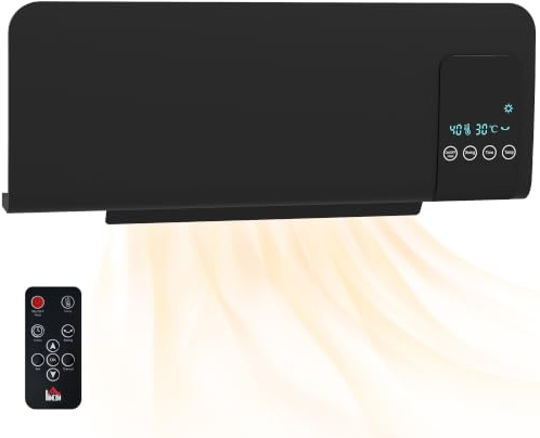 HOMCOM Radiateur Soufflant Mural Oscillation, 1000 W / 2000 W Noir | Chauffage Céramique PTC, Oscillation, Minuterie, Avec Télécommande