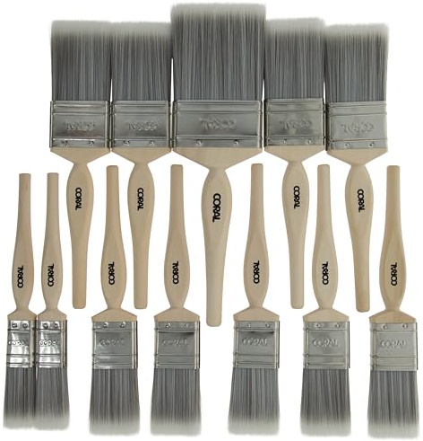 Coral 31409 - Set di 12 pennelli da pittore, in legno FSC di qualità, 2 x 2,5 cm, 5 x 3,8 cm, 4 x 5,1 cm e 7,6 cm