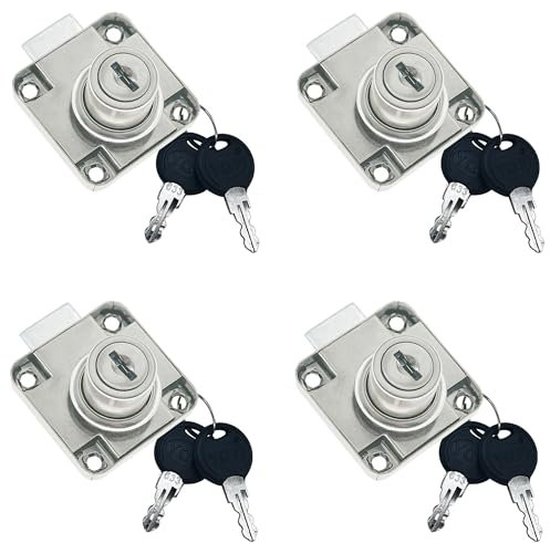 4 PCS Draw Cam Locks with Keys for File Cabinet Mailbox Desk (Cam Length: 22MM)