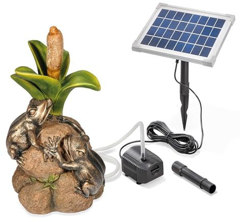 Esotec Solar Wasserspeier Set Frösche Rohrkolben, Solarpumpe, Teichfigur Gartenfigur Gartenstatue, Tauchpumpe, Gartenbrunnen, Springbrunnen außen Outdoor, Vogeltränke H=46cm 101662