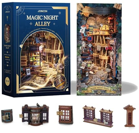 Magic Book Nook Kit - DIY Miniature Dollhouse Kit for Adults Teens,3D Wooden Puzzle Bookshelf Insert Decor,Gifts for Family Friends -Magic Night Alley(SQ-16)