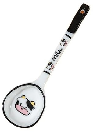 CFGH6FDF Spoons Ceramic Long Handle Spoon with Cute Cow Print Coffee Spoon Cute Dessert Spoon Ice Cream Spoons Soup Spoons, ZCL2024