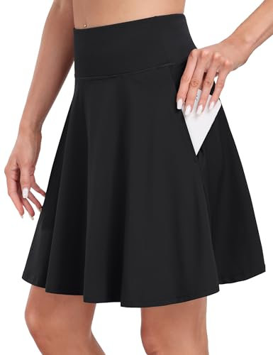 Desol 50 cm Tenniskjol för Kvinnor Med Byxor Knälång, Hög Midja Byxkjol Med 4 Fickor, Golfkjol Med Shorts, Justerbart Dragband, Sportkjol för Tennis, Golf, Löpning