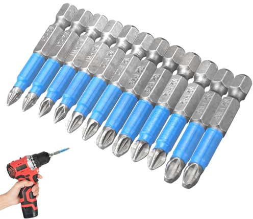 Magnetic Impact Screwdriver Driver Bits Set, 12Pcs Electric Screw Driver Bit 50mm Phillips Non-Slip Head Drill Bits Woodworking Power Tool Accessories - PZ1 PZ2 PZ3 PH1 PH2 PH3