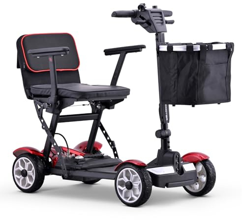 Folding Powered Mobility Scooter for Seniors, Travel-Friendly, Load 150Kg/331 Lb, Includes Charger and Basket